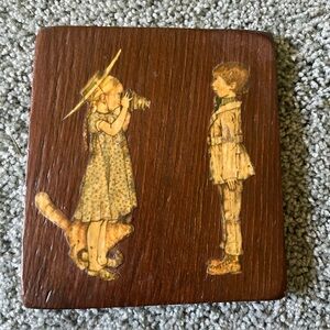 Vintage Holly Hobbie Wooden Plague Decor Girl Boy Cat